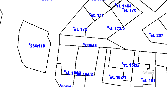 Parcela st. 236/44 v KÚ Klecany, Katastrální mapa