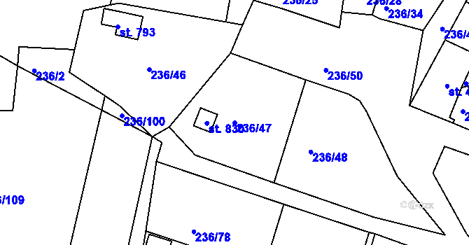 Parcela st. 236/47 v KÚ Klecany, Katastrální mapa