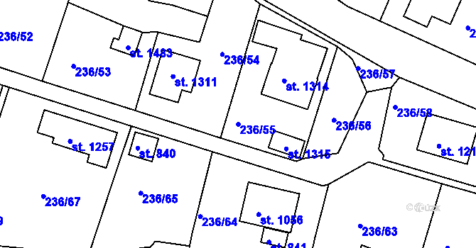 Parcela st. 236/55 v KÚ Klecany, Katastrální mapa