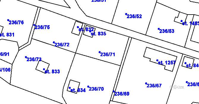 Parcela st. 236/71 v KÚ Klecany, Katastrální mapa