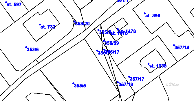 Parcela st. 355/7 v KÚ Klecany, Katastrální mapa