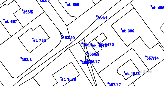 Parcela st. 355/8 v KÚ Klecany, Katastrální mapa