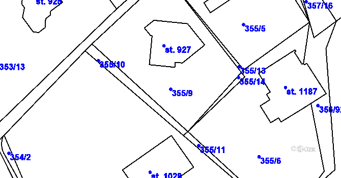 Parcela st. 355/9 v KÚ Klecany, Katastrální mapa