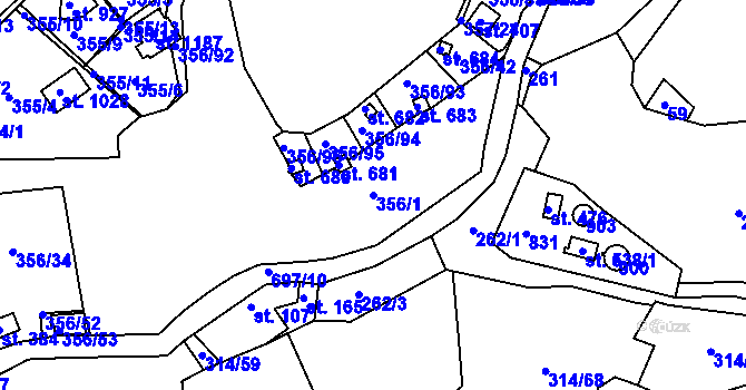 Parcela st. 356/1 v KÚ Klecany, Katastrální mapa
