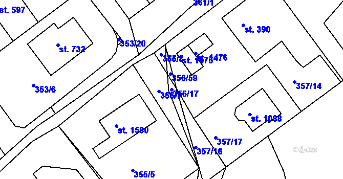 Parcela st. 356/17 v KÚ Klecany, Katastrální mapa