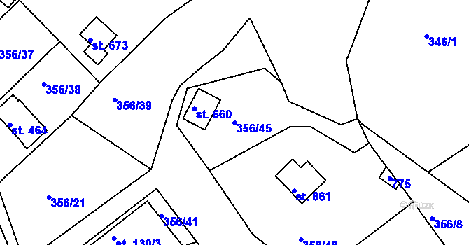 Parcela st. 356/45 v KÚ Klecany, Katastrální mapa