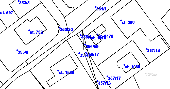 Parcela st. 356/59 v KÚ Klecany, Katastrální mapa