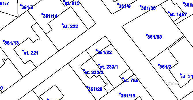 Parcela st. 361/22 v KÚ Klecany, Katastrální mapa