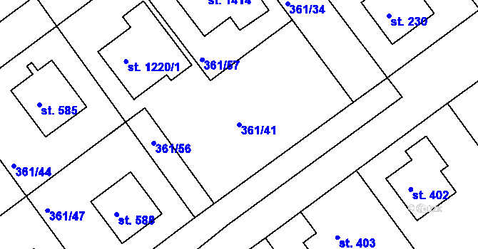 Parcela st. 361/41 v KÚ Klecany, Katastrální mapa