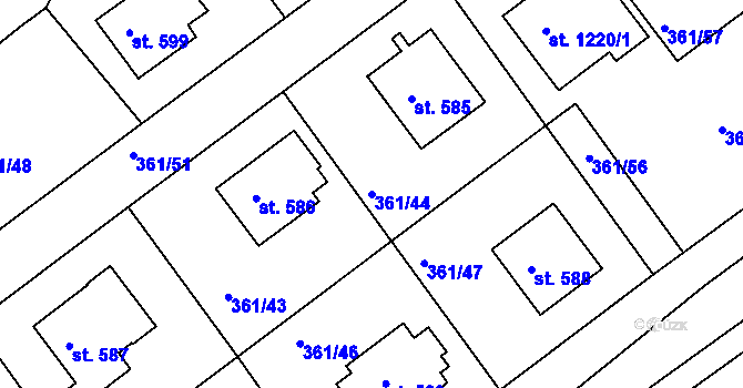 Parcela st. 361/44 v KÚ Klecany, Katastrální mapa