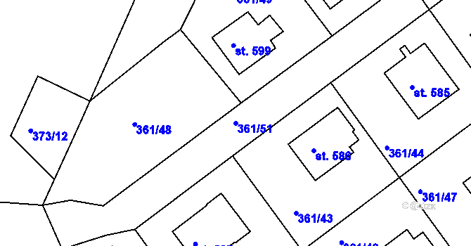 Parcela st. 361/51 v KÚ Klecany, Katastrální mapa