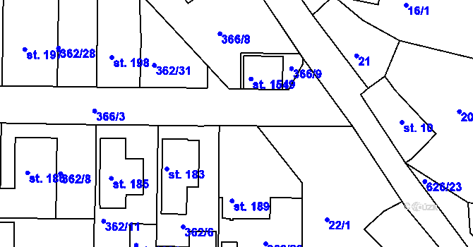 Parcela st. 362/21 v KÚ Klecany, Katastrální mapa