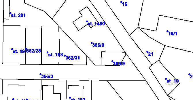 Parcela st. 366/2 v KÚ Klecany, Katastrální mapa
