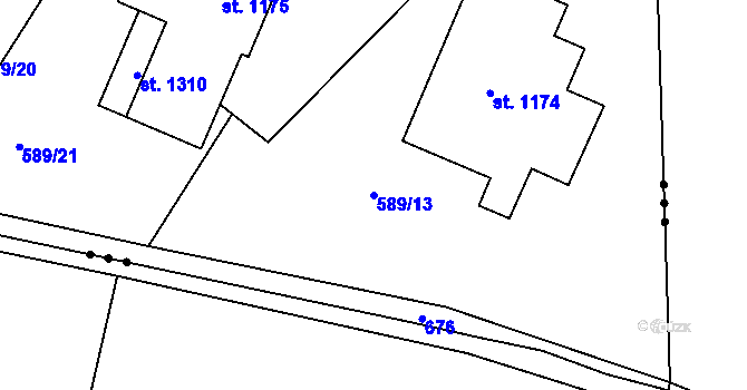 Parcela st. 589/13 v KÚ Klecany, Katastrální mapa