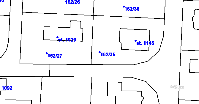 Parcela st. 162/35 v KÚ Klecany, Katastrální mapa