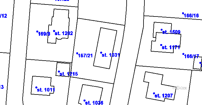 Parcela st. 1031 v KÚ Klecany, Katastrální mapa