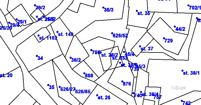 Parcela st. 28/2 v KÚ Klecany, Katastrální mapa