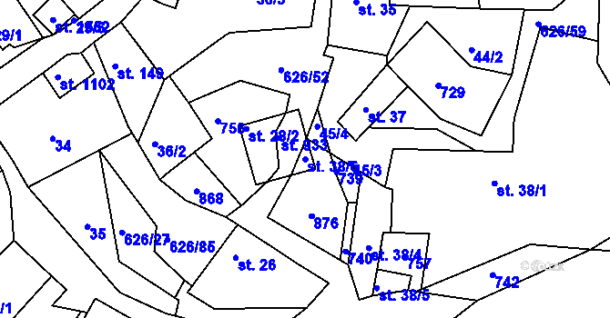 Parcela st. 38/6 v KÚ Klecany, Katastrální mapa