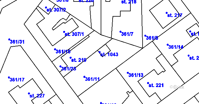 Parcela st. 1043 v KÚ Klecany, Katastrální mapa