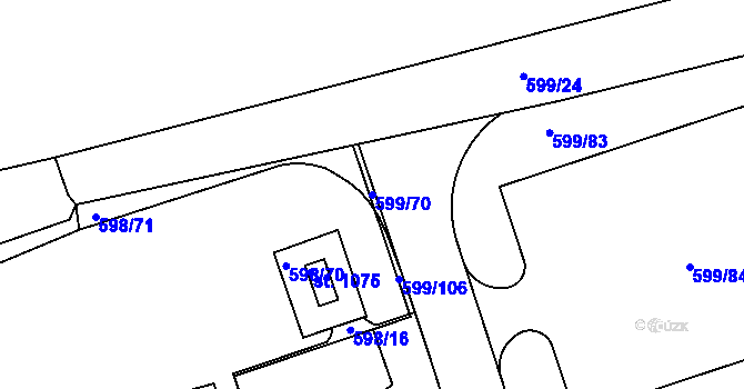 Parcela st. 599/70 v KÚ Klecany, Katastrální mapa