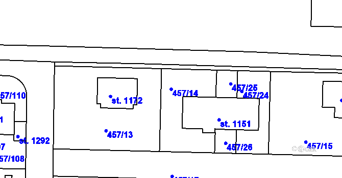 Parcela st. 457/14 v KÚ Klecany, Katastrální mapa