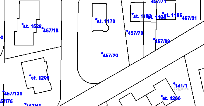 Parcela st. 457/20 v KÚ Klecany, Katastrální mapa