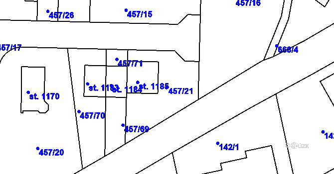 Parcela st. 457/21 v KÚ Klecany, Katastrální mapa