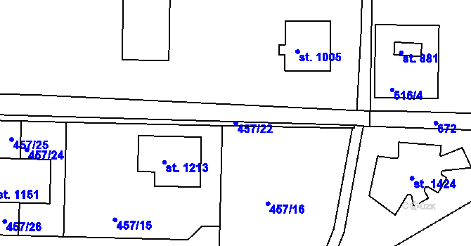 Parcela st. 457/22 v KÚ Klecany, Katastrální mapa