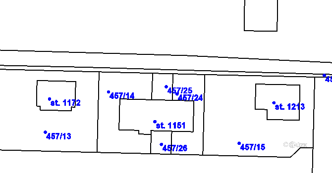 Parcela st. 457/25 v KÚ Klecany, Katastrální mapa