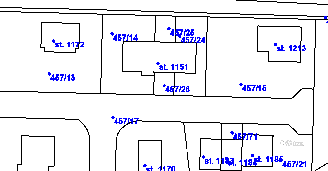 Parcela st. 457/26 v KÚ Klecany, Katastrální mapa