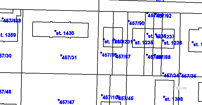 Parcela st. 457/33 v KÚ Klecany, Katastrální mapa