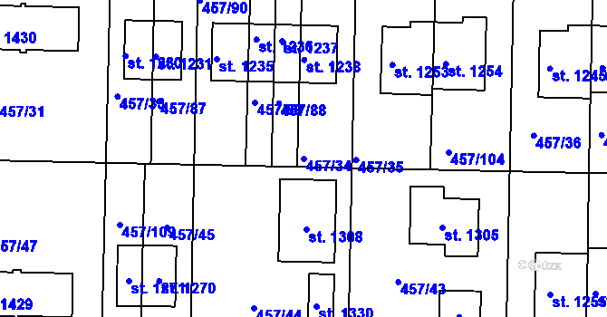Parcela st. 457/34 v KÚ Klecany, Katastrální mapa