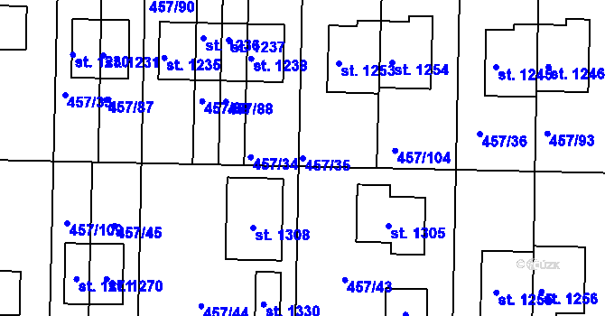 Parcela st. 457/35 v KÚ Klecany, Katastrální mapa