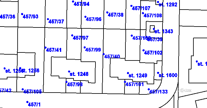 Parcela st. 457/40 v KÚ Klecany, Katastrální mapa