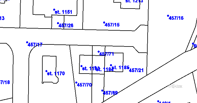 Parcela st. 457/71 v KÚ Klecany, Katastrální mapa