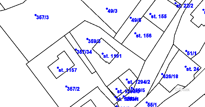 Parcela st. 1191 v KÚ Klecany, Katastrální mapa