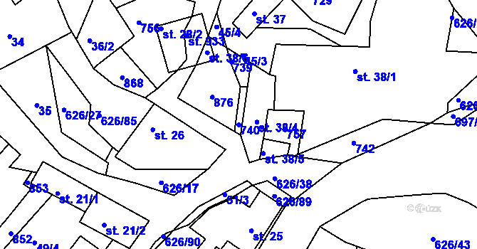Parcela st. 740 v KÚ Klecany, Katastrální mapa