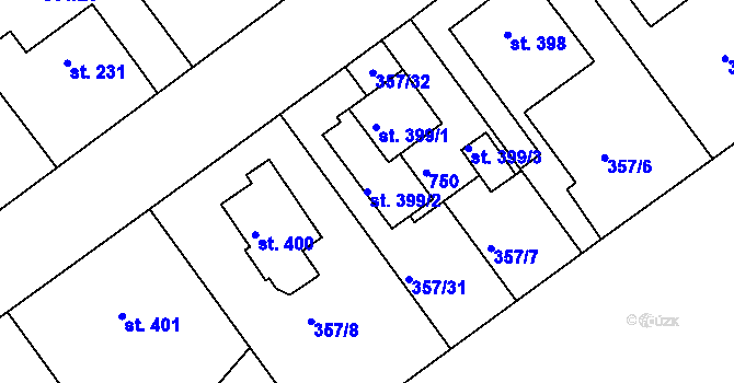 Parcela st. 399/2 v KÚ Klecany, Katastrální mapa