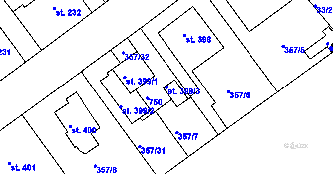 Parcela st. 399/3 v KÚ Klecany, Katastrální mapa