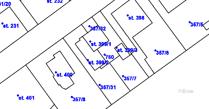 Parcela st. 750 v KÚ Klecany, Katastrální mapa