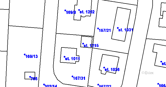 Parcela st. 1215 v KÚ Klecany, Katastrální mapa