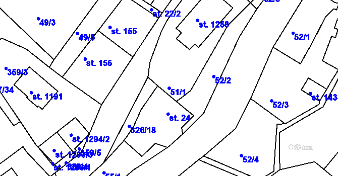 Parcela st. 51/1 v KÚ Klecany, Katastrální mapa