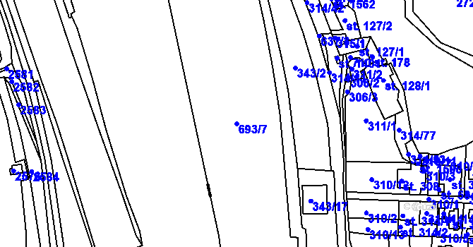 Parcela st. 693/7 v KÚ Klecany, Katastrální mapa