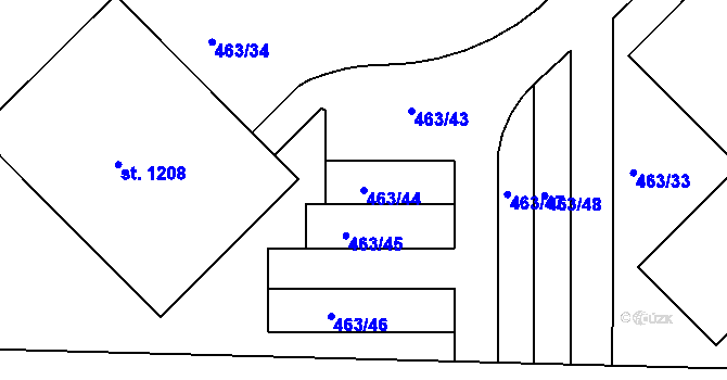 Parcela st. 463/44 v KÚ Klecany, Katastrální mapa