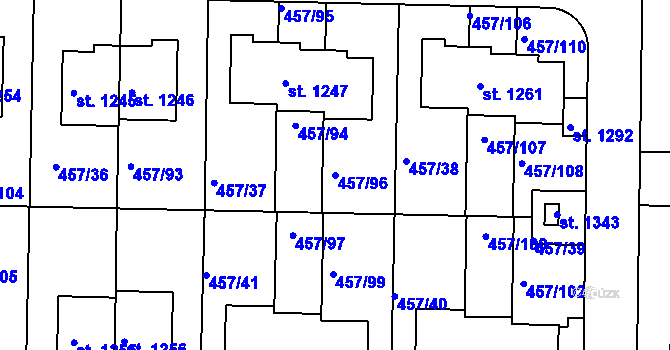 Parcela st. 457/96 v KÚ Klecany, Katastrální mapa