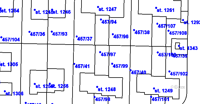 Parcela st. 457/97 v KÚ Klecany, Katastrální mapa