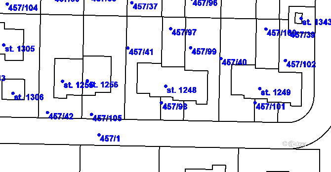 Parcela st. 1248 v KÚ Klecany, Katastrální mapa