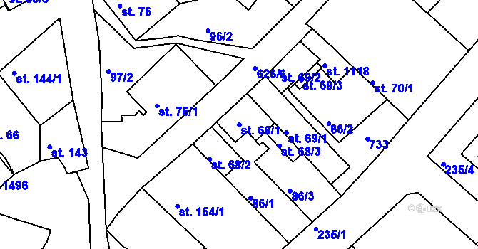 Parcela st. 68/1 v KÚ Klecany, Katastrální mapa