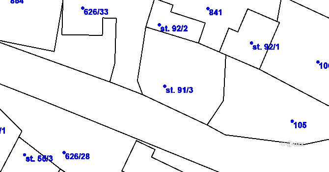 Parcela st. 91/3 v KÚ Klecany, Katastrální mapa