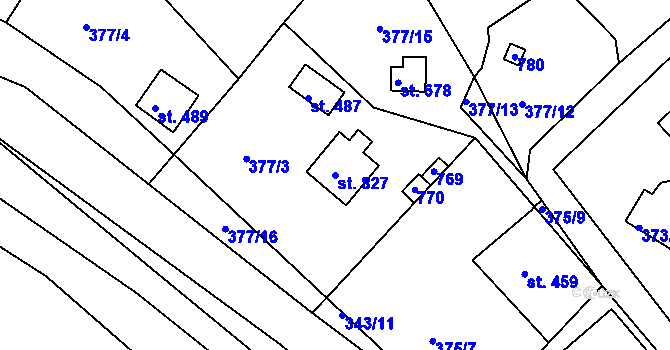 Parcela st. 827 v KÚ Klecany, Katastrální mapa